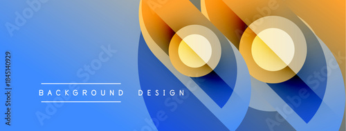 Abstract design features overlapping circles, gradients. Blue, orange hues create dynamic visual effect. Modern background element.