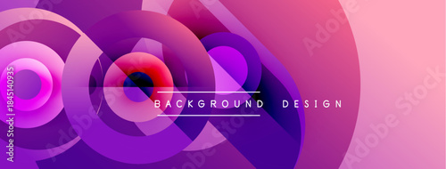 Abstract circles overlap, creating vibrant purple, pink gradients. Text reads background design centered within composition.