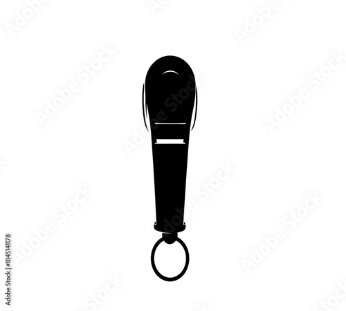 Black silhouette of a handheld microphone with a circular base and keyring attachment