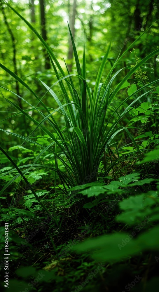 Naklejka premium Deep immersion into the wild essence, showing vibrant green foliage and powerful, unspoiled natural forces in a pristine environment, landscape, foliage, organic