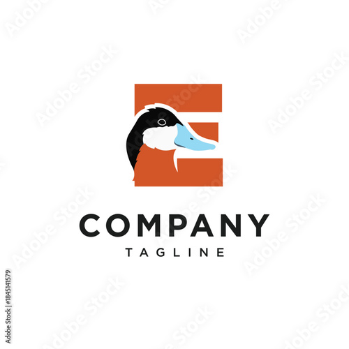 Letter E Ruddy Duck Logo Icon Vector