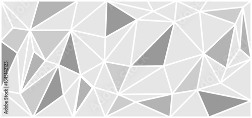 Monochromatic White and Grey Geometric Pattern, Minimalist Polygonal Line Art Background, Light Silver Low Poly Triangle Mosaic