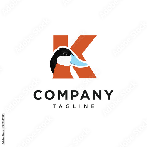 Letter K Ruddy Duck Logo Icon Vector
