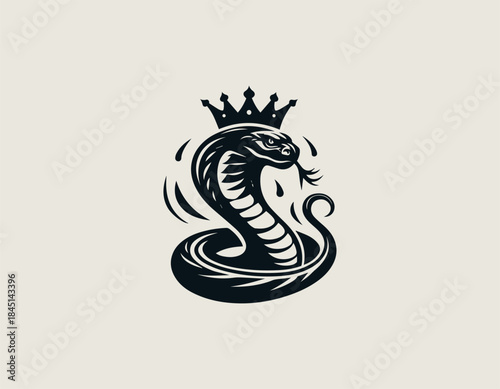Royal king cobra with crown is portrayed as a powerful modern black vector logo illustration
