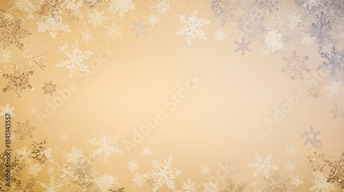 White background with beige snowflakes and bokeh lights, a high-quality digital illustration with soft focus that creates an elegant festive Christmas or New Year winter atmosphere.