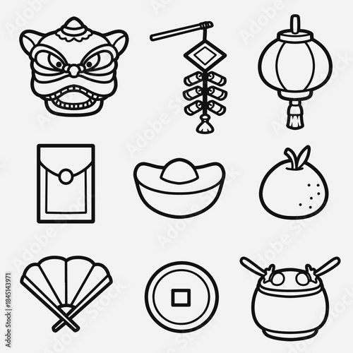 set of chinese year with outline style good for icon, symbol, element design,. coloring book, etc
