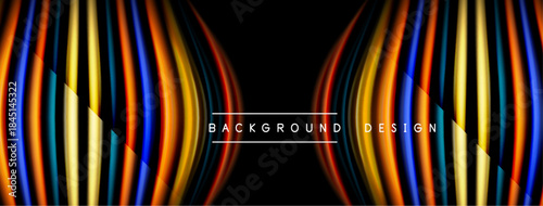 Abstract vibrant lines create dynamic visual effect. Dark background emphasizes colorful curves, modern design element.