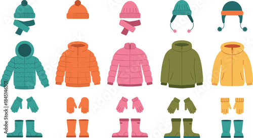 Collection of Winter Clothing and Accessories in Flat Design apparel fashion