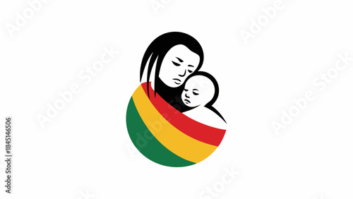 African mother and baby wrapped in zimbabwe flag colors symbolizing love and unity