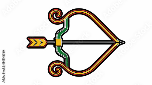 Vibrant colorful bow and arrow illustration with swirling lines