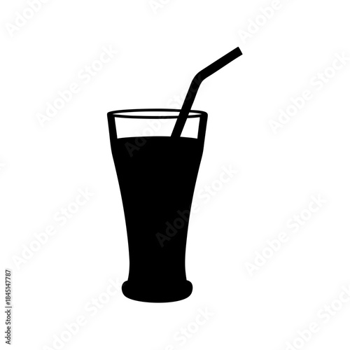 Simple black silhouette icon of a highball glass with a straw, illustrating a cool beverage