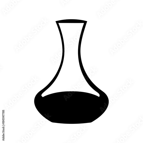 A black silhouette icon of a traditional glass wine decanter filled with red wine
