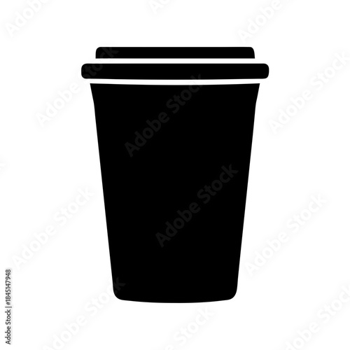 Black silhouette icon of a disposable coffee cup with a lid on a white background