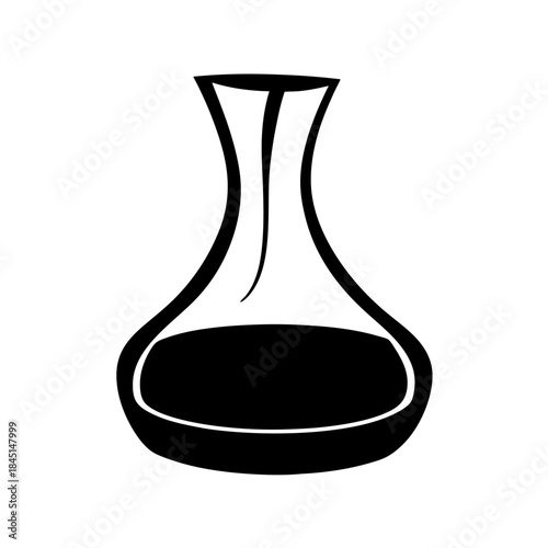 A simple black and white illustration of a laboratory flask containing a dark substance