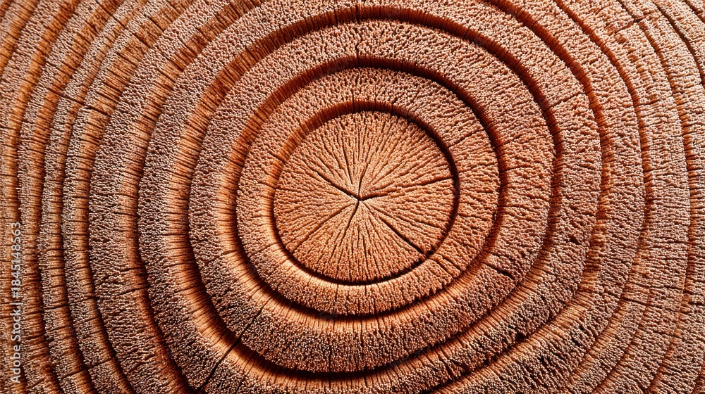 Fototapeta premium Detailed close-up of a tree trunk cross-section showing growth rings