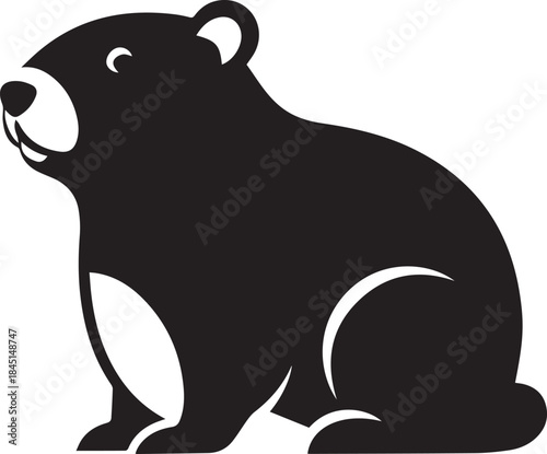 Stylized black silhouette of a sitting bear cub