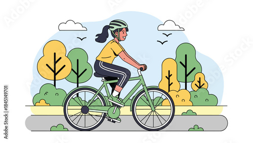 People cycling outdoors in modern flat vector illustration, eco-friendly leisure and active lifestyle, ideal for sport, recreation, and sustainability content