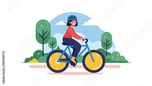 People cycling outdoors in modern flat vector illustration, eco-friendly leisure and active lifestyle, ideal for sport, recreation, and sustainability content