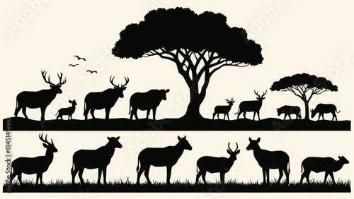 Collection of Diverse Deer and Antelope Silhouettes in Natural Habitat.