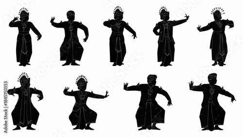 Collection of Silhouettes of Indian Classical Dancers in Various Poses.