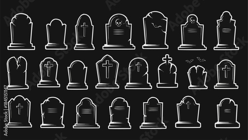 Collection of Gravestones and Tombstones in Various Shapes and Sizes.