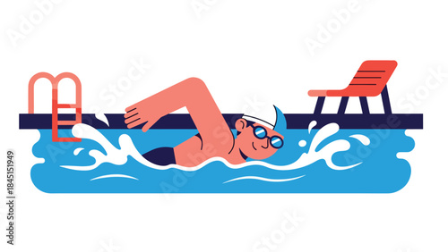 People swimming for leisure in modern flat vector illustration, recreational sport and summer activity, ideal for fitness and lifestyle visuals