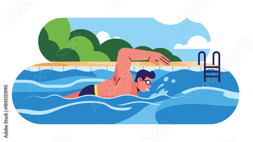 People swimming for leisure in modern flat vector illustration, recreational sport and summer activity, ideal for fitness and lifestyle visuals