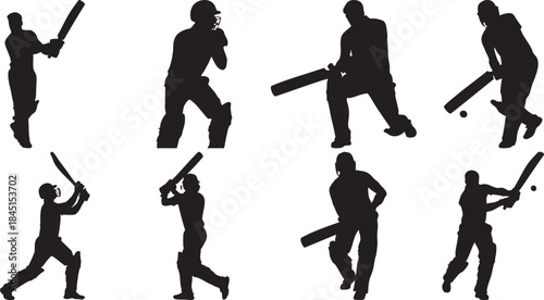 Cricket Players Action Silhouettes Set