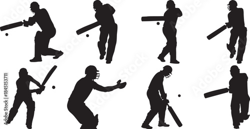 Cricket Players in Action Silhouettes