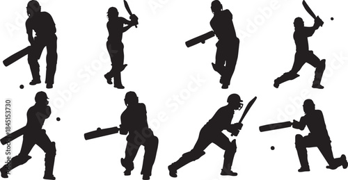 cricket players in various batting positions