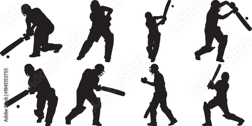 cricket players in various batting positions
