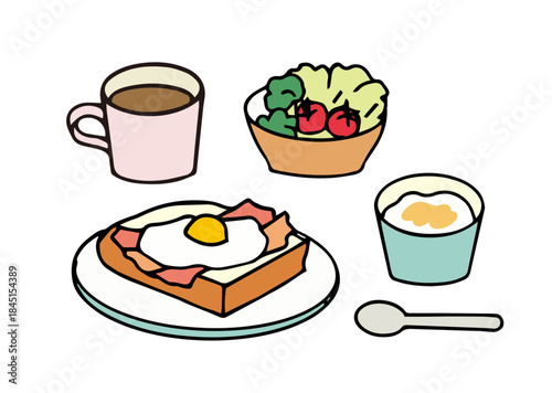 健康的な朝食のイラスト＿和食・洋食