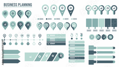 Infographic elements for business planning, strategy, and project management with icons and timelines