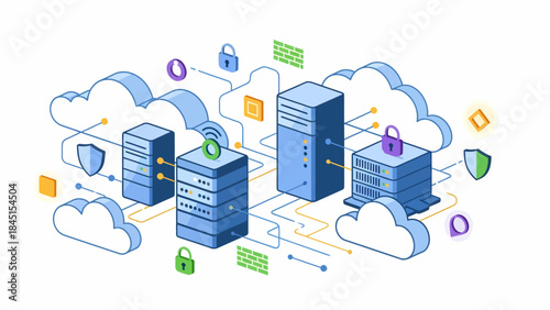 Secure Cloud Computing Data Center Network Servers and Cybersecurity Concept