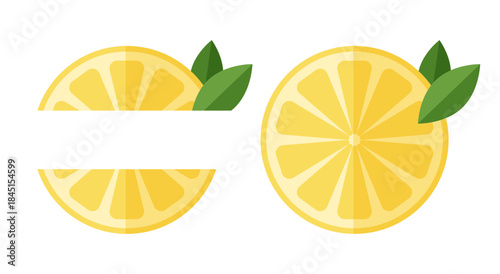 Lemon slices in flat style. Copy space for personalization. Graphic design for culinary projects, menus and product packaging. Summer vibes.