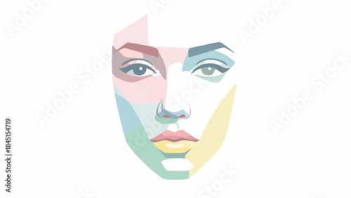 Abstract Geometric Portrait of a Womans Face with Colorful Facets.