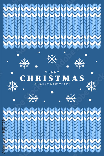 Knitted Christmas background. Holiday banner with woolen pattern and winter decor. Vector illustration 