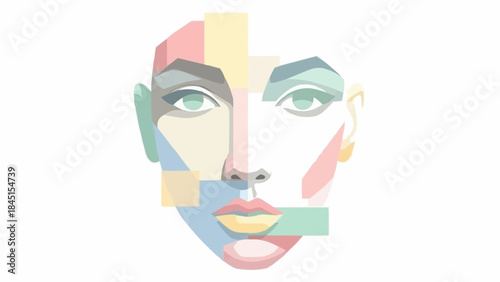 Abstract Geometric Face Portrait with Colorful Blocks.