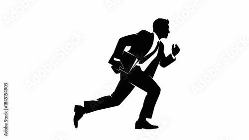 Silhouette of a businessman running with a briefcase.