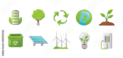Ecology icon set, green ecological icon, environment icon set, renewable energy and eco projects, vector illustration

