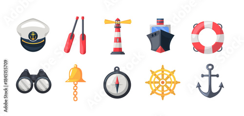 Skipper icon set, sea travel icon set, sailing and boating illustration, vector illustration, perfect for nautical and maritime design projects