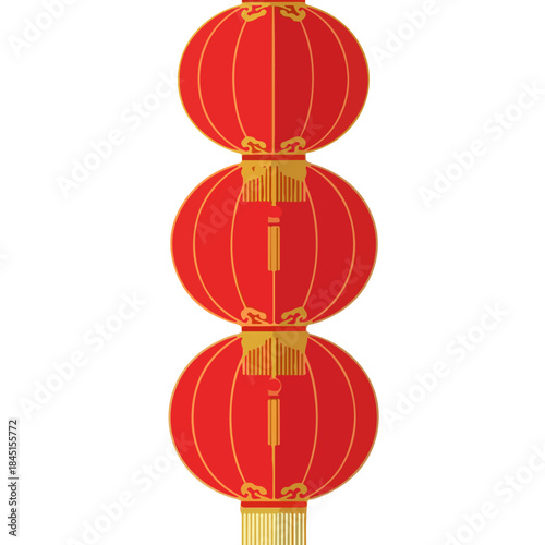 Three Red Chinese Lanterns Stacked Vertically.