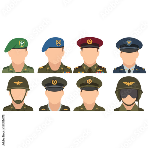 Group of uniformed officers in assorted hats.