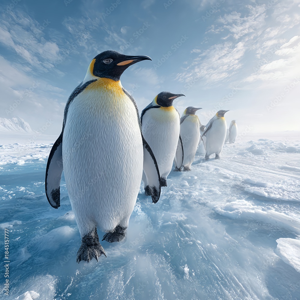 Fototapeta premium Emperor Penguins Walking on Ice