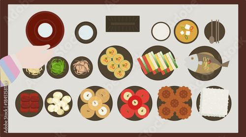 탑뷰 한국 전통 명절 차례상