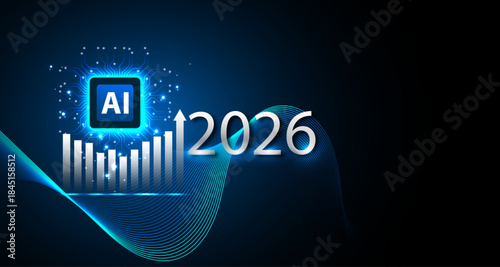 AI Technology Growth Forecast 2026 with Digital Data Visualization for finance, technology, startup, and AI marketing visuals.