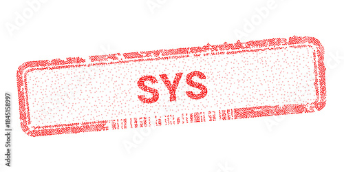 Sys red digital stamp vector illustration on white background. Dotted technological seal for system administration, data security and electronic verification. Futuristic grain effect for business.
