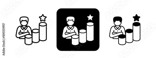 Ambition  Solid color and black line drawing vector illustration set