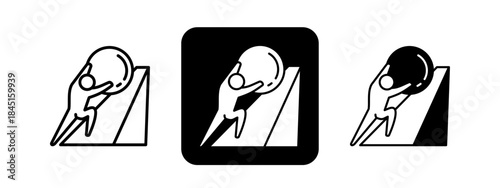 Hard Work  Solid color and black line drawing vector illustration set