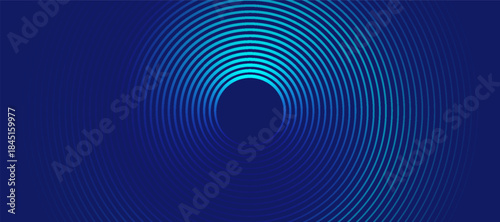 Futuristic Neon Technology Sphere with Glowing Circular Waves on Dark Blue Background
